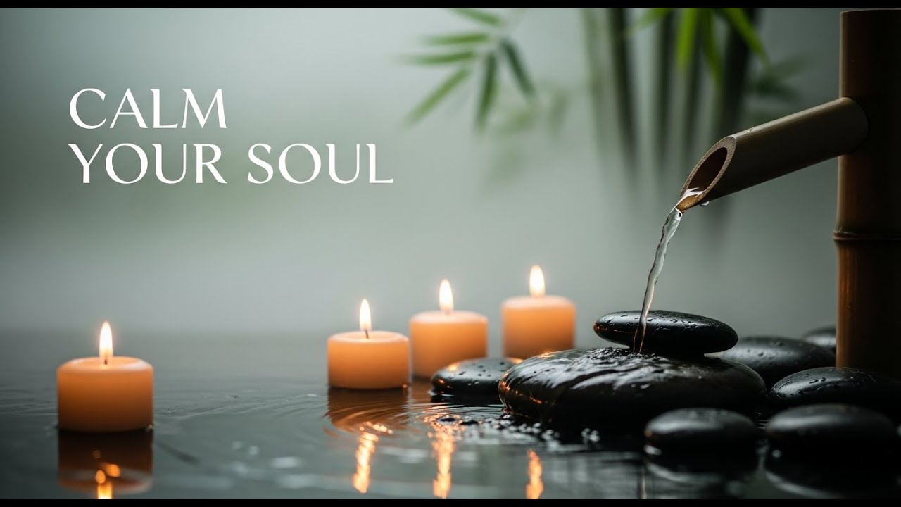 Relaxing Zen Nature Harmony Bamboo Fountain and Candle Glow for Deep Meditation Sleep and Calm Peace