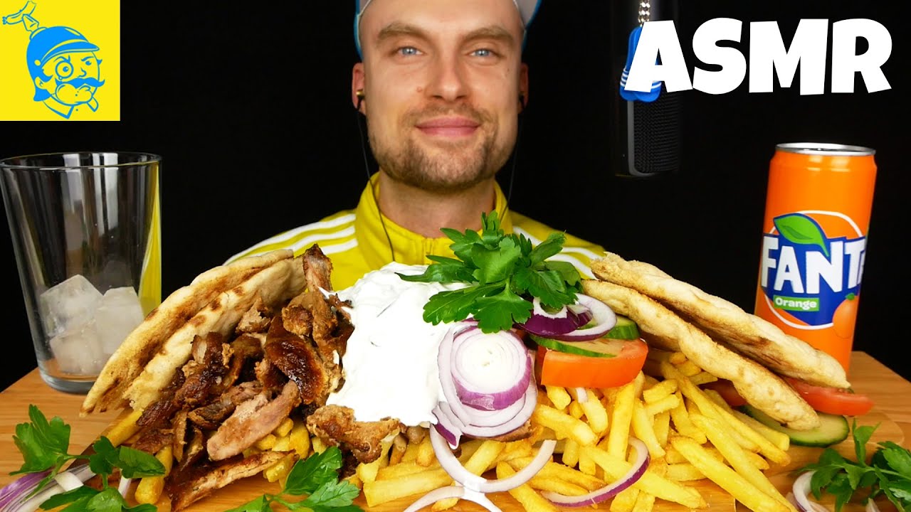 ACMP Я ем гироскопы (греческий фастфуд, русские субтитры, мукбанг). 🇬🇷😋 - GFASMR