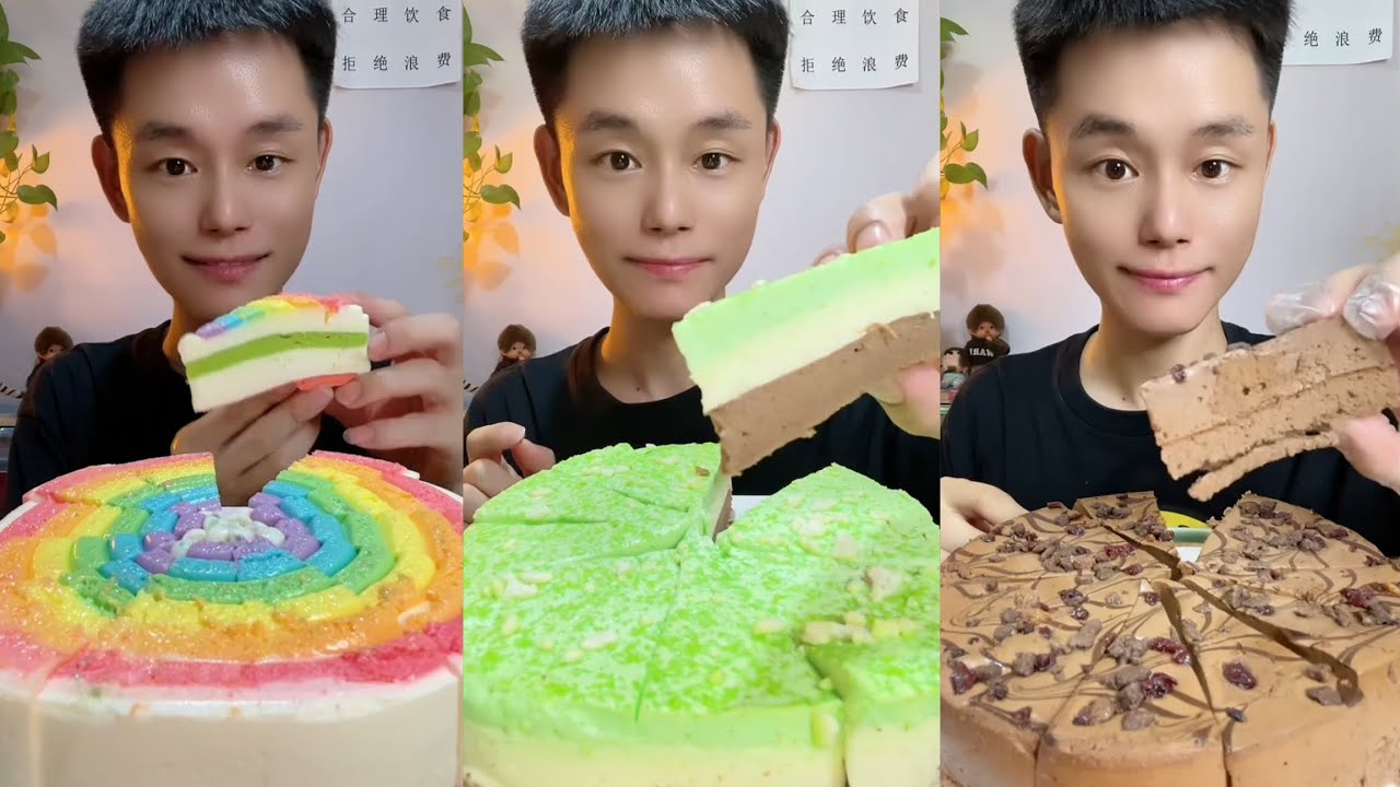 Asmr Mukbang Colorful Cake Slices Eating | Rainbow Cake And Matcha Cake