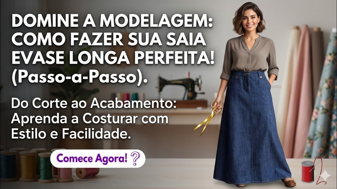 ✅️DIY Como fazer  Saia Evase Longa_Costura fácil passo a passo para iniciantes Gisleide Novelo