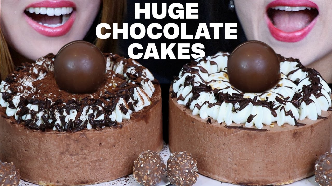 ASMR HUGE CHOCOLATE CREAM CAKES *BIG BITES* EATING SOUNDS चॉकलेट केक sjokoladekake ケーキ 초콜릿 케이크 먹방