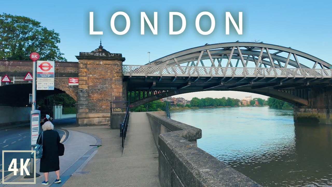 London Walk Along River Thames to Kew Bridge at Sunrise 4K