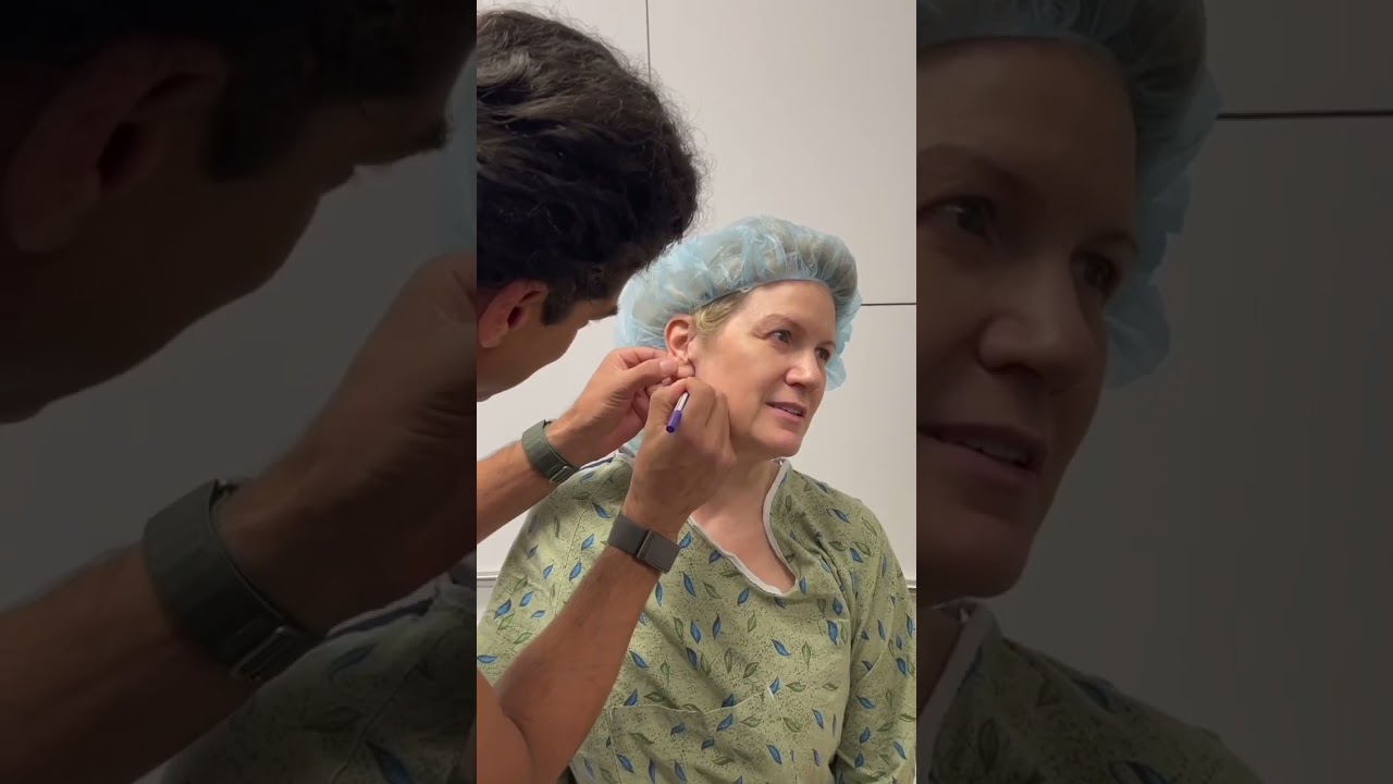 Facial Plastic Surgeon Marks Patient for Surgery: Facelift & Neck Lift