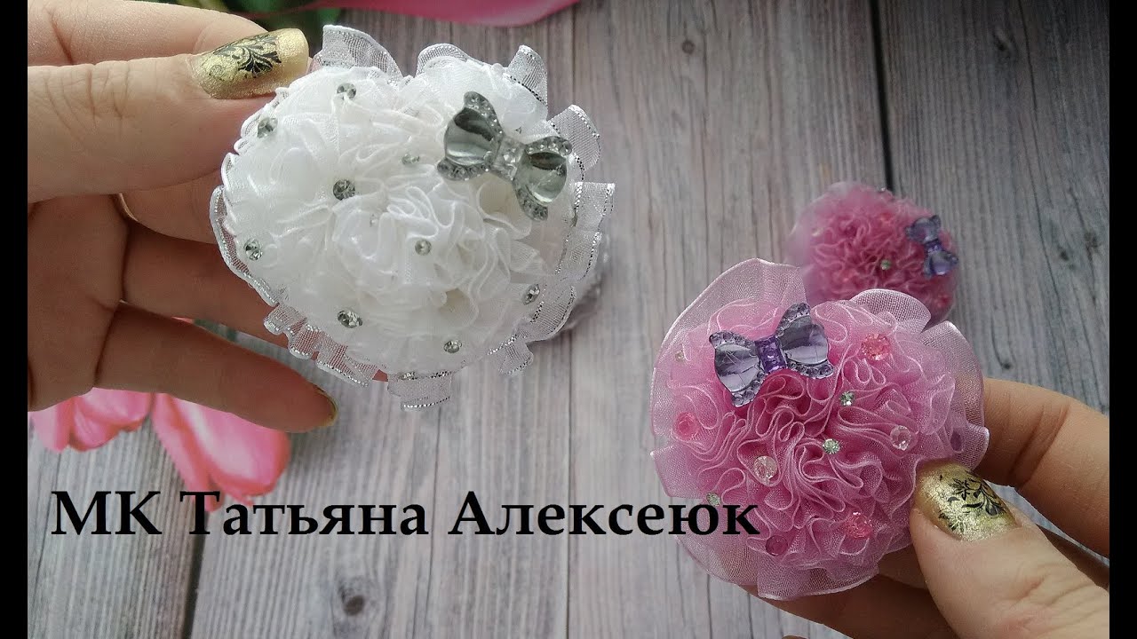 Бантики из узкой органзы 1 см. Бантики сердечки.  DIY Hair Bow  Beautiful Ribbon Bow