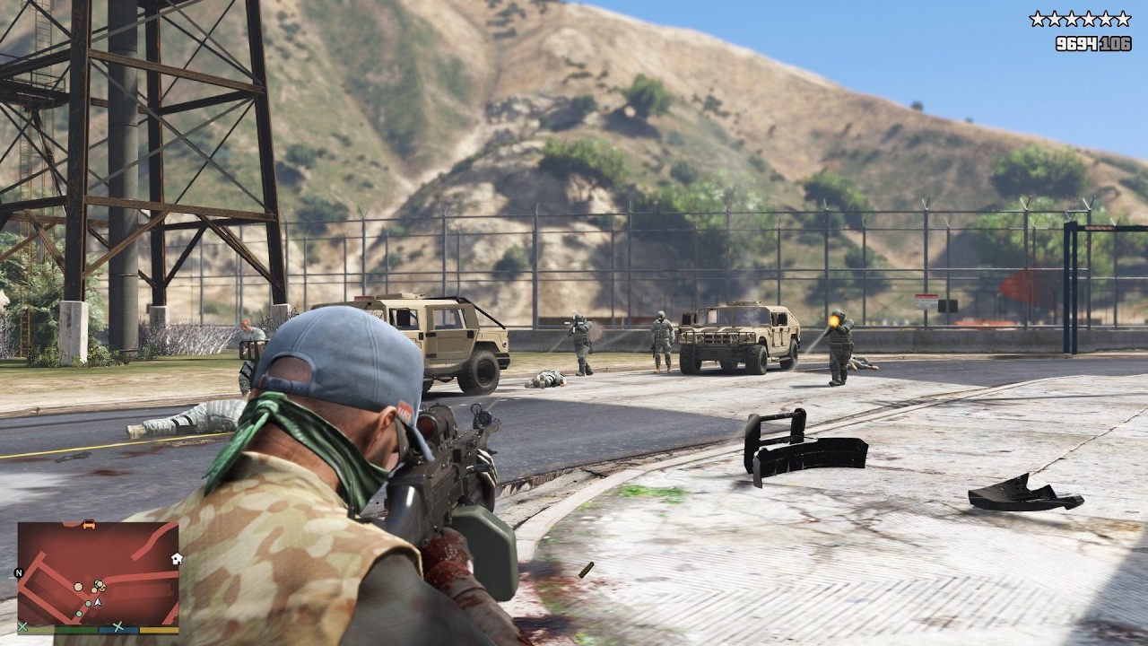 GTA 5 Trevor's Massacre In Fort Zancudo Military Base + 10 Star Escape (RDE 4.1.3)