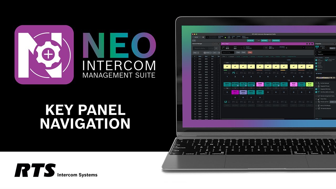 RTS NEO Intercom Management Suite software - Key Panel Navigation