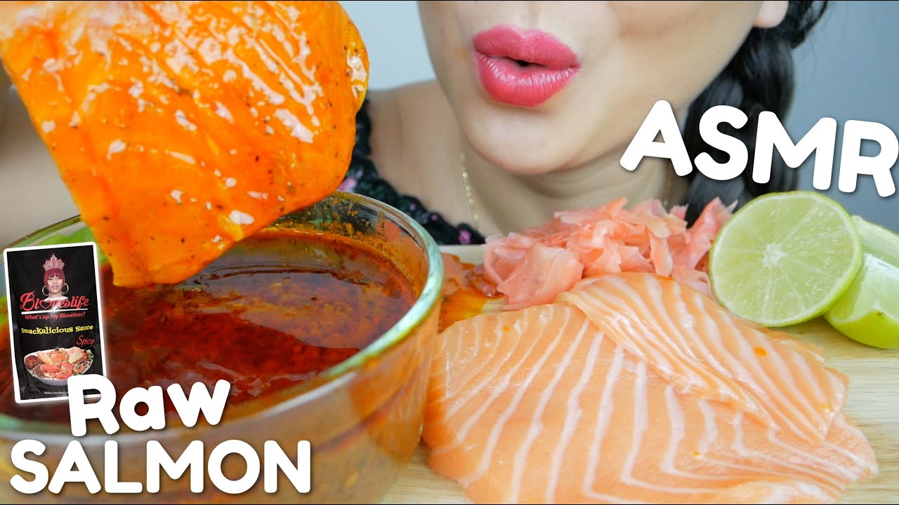 FRESH Raw Salmon with Bloves Seafood Sauce *NO Talking Relaxing Eating Sounds | N.E Let's Eat