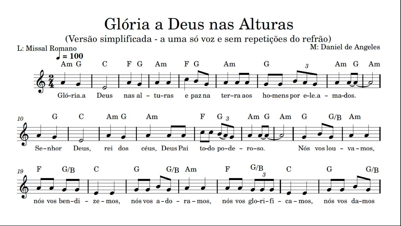 Glória a Deus nas alturas (Daniel de Angeles) (a uma voz) (Hino de Louvor)