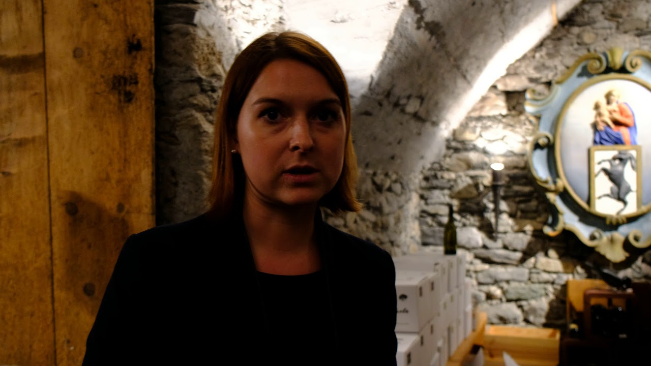 Sommelier Anna Junge presents the wine cellar at the 3 Michelin star Schauenstein in Switzerland