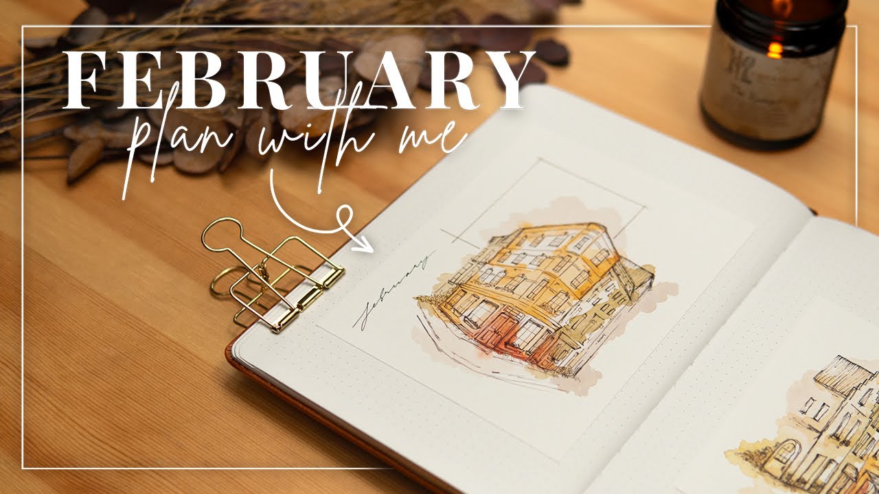 February Bullet Journal Plan With Me  |  Urban Sketches 🖊️