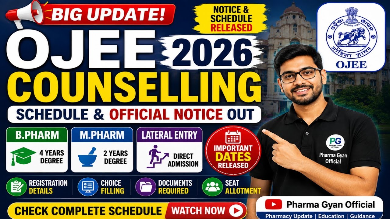 OJEE 2026 Pharmacy Counselling 🔥 B.Pharm, M.Pharm & Lateral Entry | Schedule & Official Notice OUT