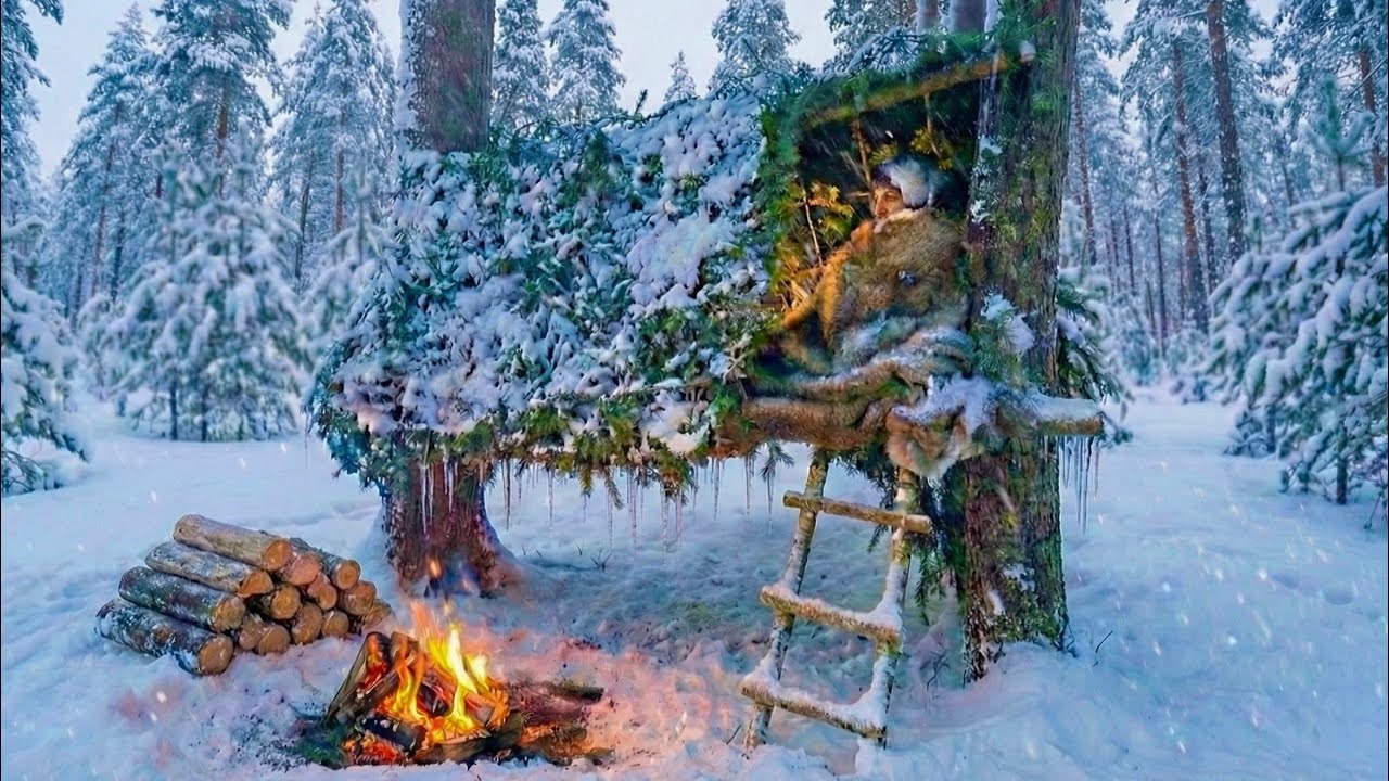 3 дня выживания в снежной буре при температуре -17°C; без палатки, без спального мешка. Bushcraft