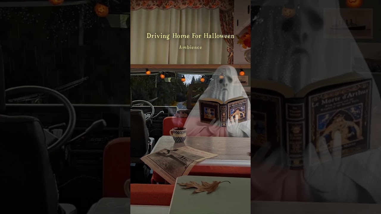 Driving Home for Halloween Ambience with Rain engine Sounds And Autumn Oldies