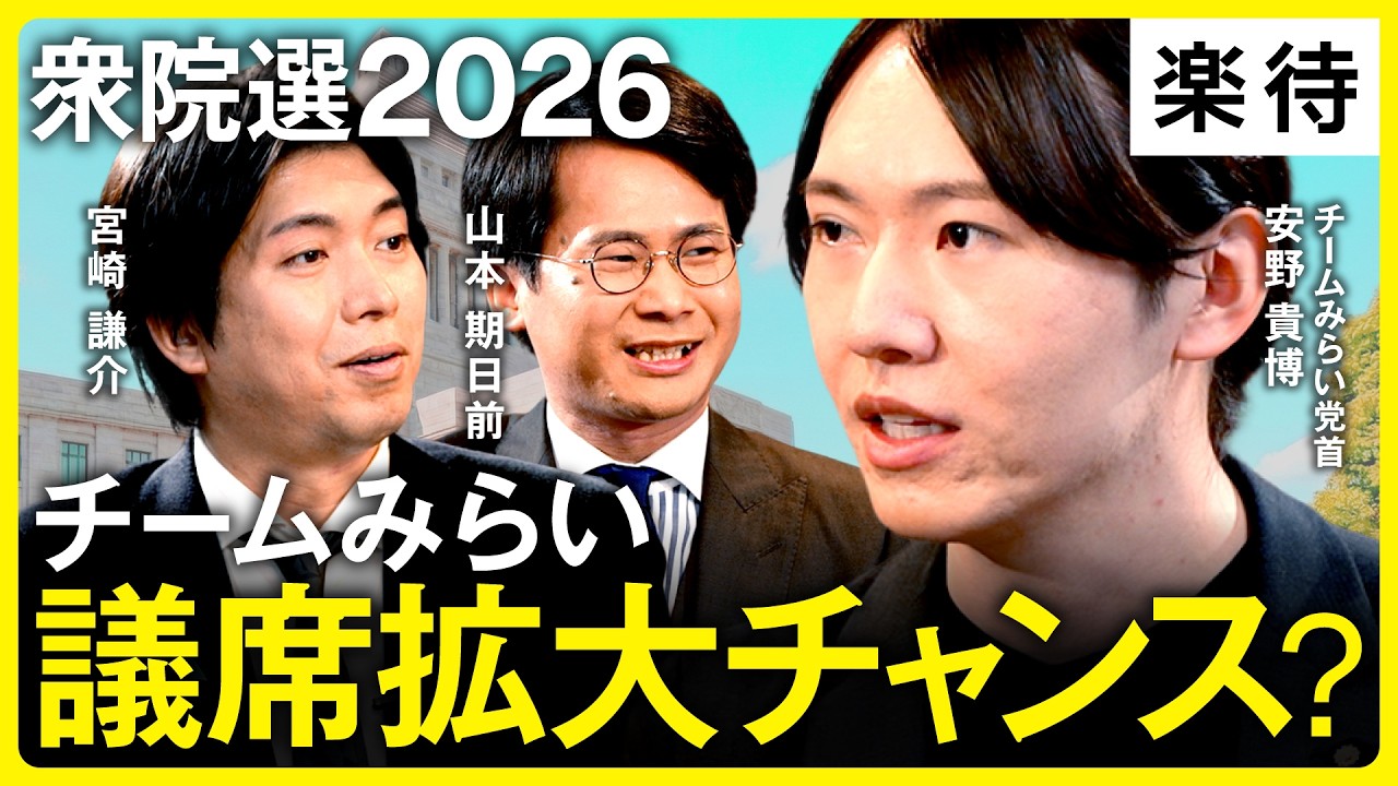 【チームみらい安野党首に直撃】衆院選直前! チームみらい支持率上昇で議席拡大チャンス!?／原口一博氏ラブコールの裏側／自民党議員の息子たちを取り込む!? 戦略に迫る《安野貴博×山本期日前×宮崎謙介》