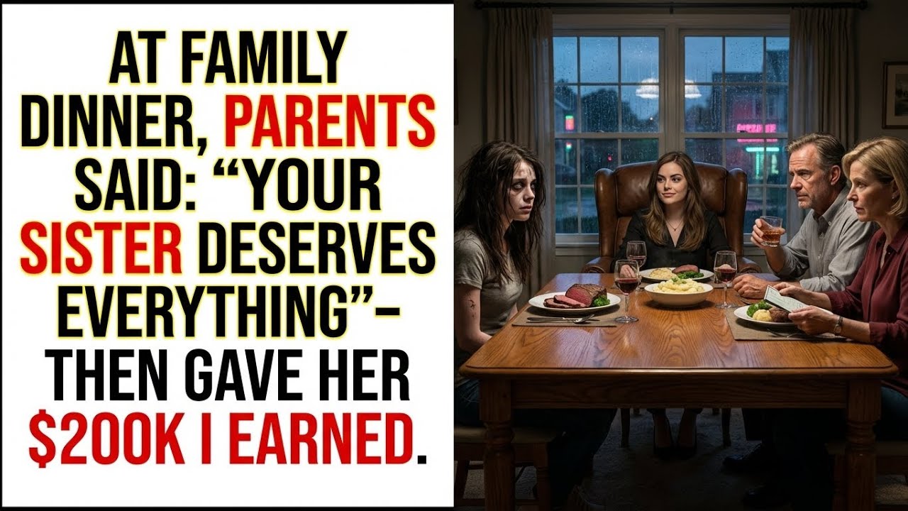 AT FAMILY DINNER, PARENTS SAID: “YOUR SISTER DESERVES EVERYTHING”—THEN GAVE HER $200K I EARNED.