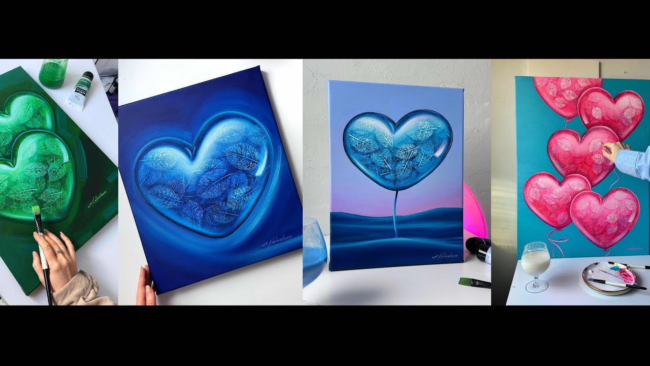 Heart painting ideas / Acrylic painting / Leaf painting / Plants painting