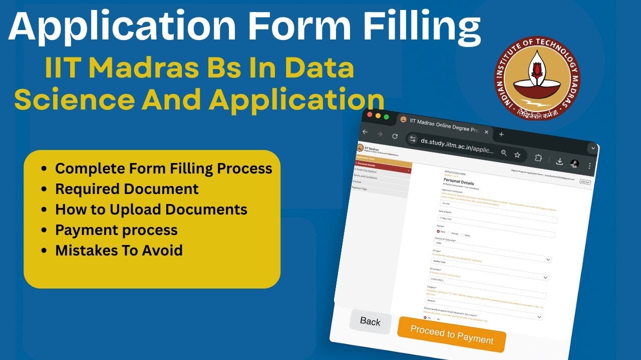 Application Form Filling For IIT M Bs in Data Science And Application 2025 #iitmadras