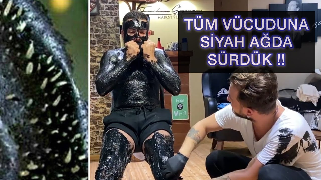 TÜM VÜCUDUNA SİYAH AĞDA SÜRDÜK !! (Full Body Black Wax Challenge !!)