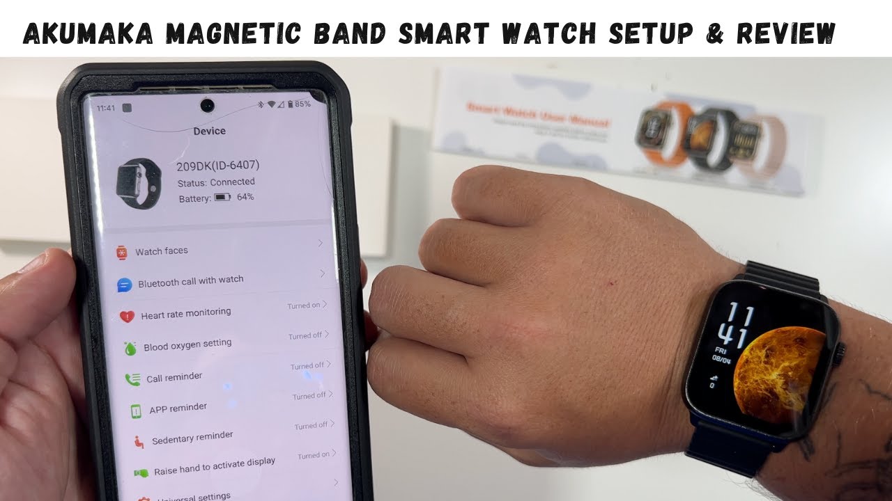 AKUMAKA Magnetic Band Smart Watch Setup and Review