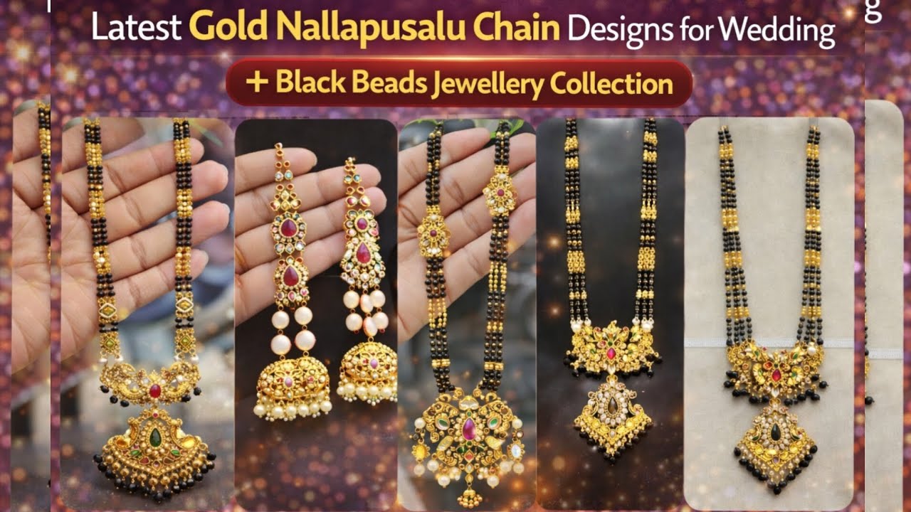 Latest Gold Nallapusalu Chain Designs for Wedding | Black Beads Jewellery Collection #nallapusalu 
