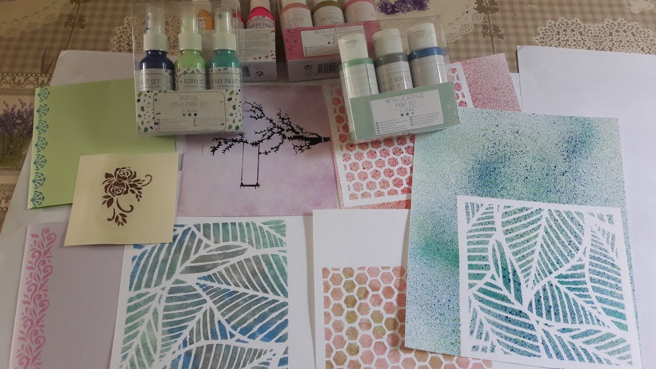 Tuto utilisation pochoir + test peinture acrylique Action spray et métallique