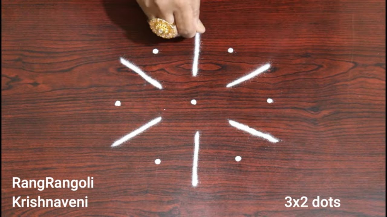 Simple Kolam for Daily use🌹3x2 dots Chinna Muggulu🌹Easy Rangoli🌹RangRangoli Krishnaveni
