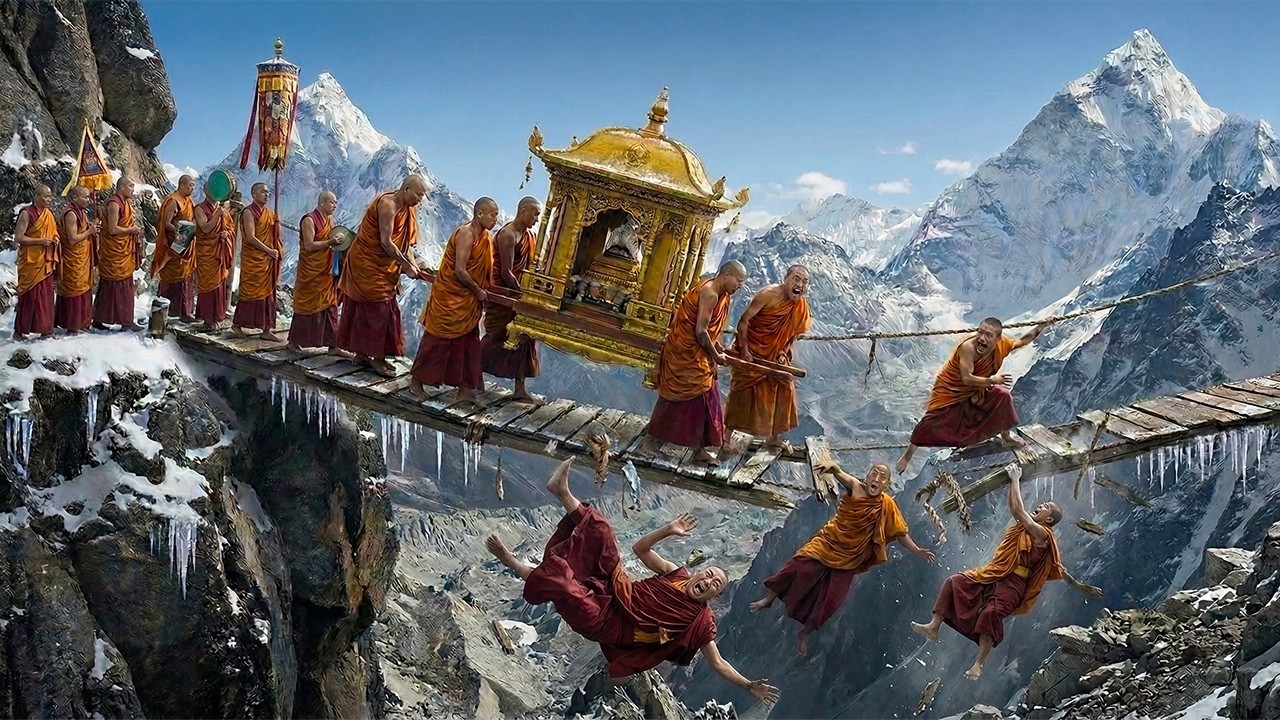 UNBELIEVABLE Golden Palanquin Snow Cliff Walk 2026 | Buddhist Monks Performing Extreme Rituals
