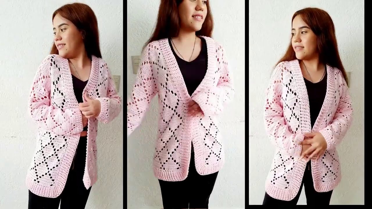 Как связать СВИТШОТ КРЮЧКОМ | Кардиган с ромбами | Женский свитер. Пошаговое руководство #1