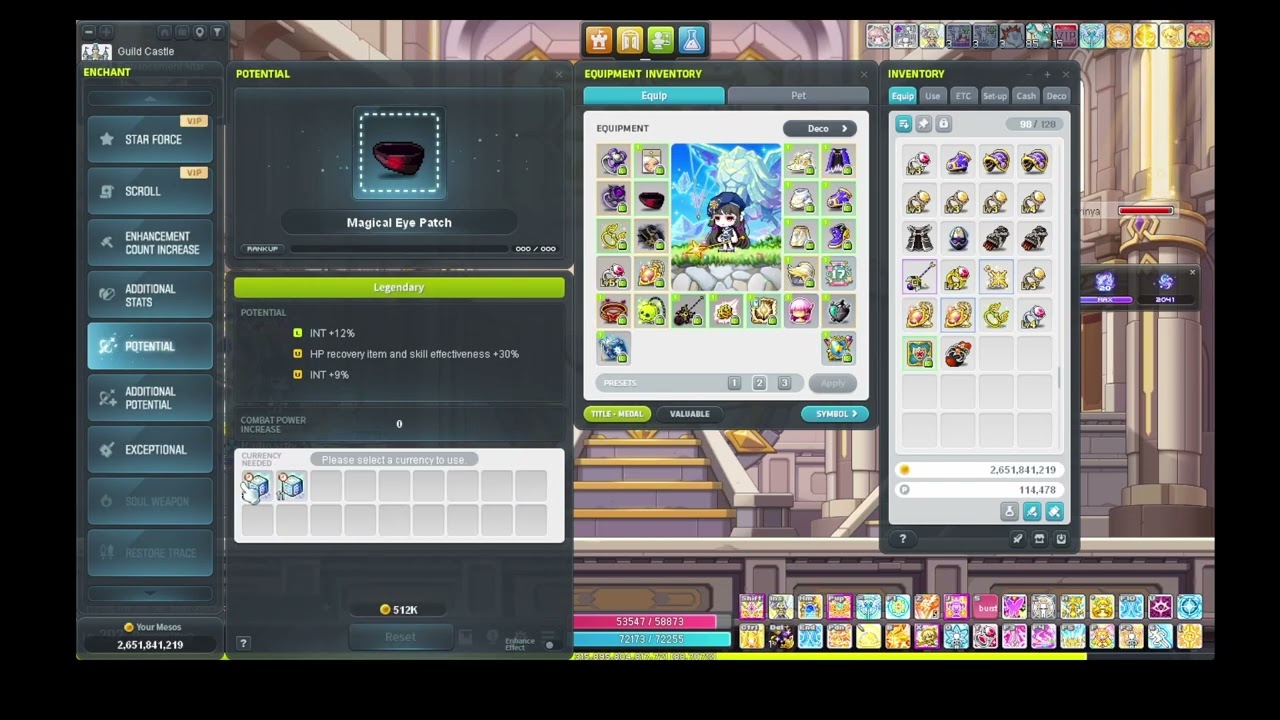 [MapleSEA] Equality cubes on emblem, gloves, and magical eye patch (2 stacks)