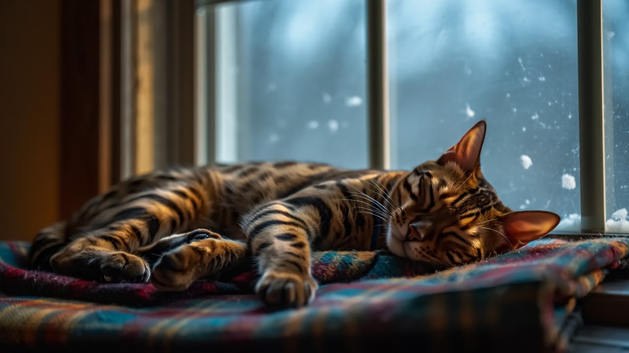 Cozy Christmas Cat ASMR | Warm Fireplace and Peaceful Night Ambience