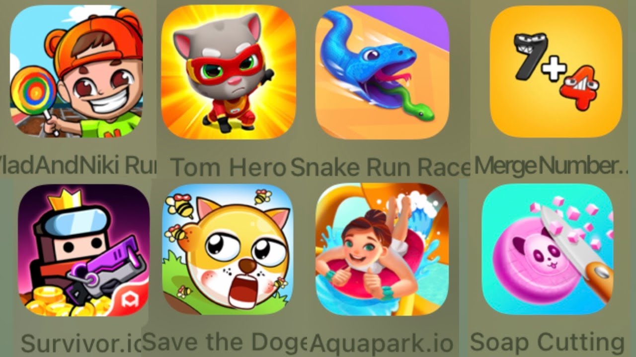 VladAndNikiRun,Tom Hero,Snake Run Race, Merge Number Run,Survior.io,SaveDoge,Aquaparkio,Soap Cutting
