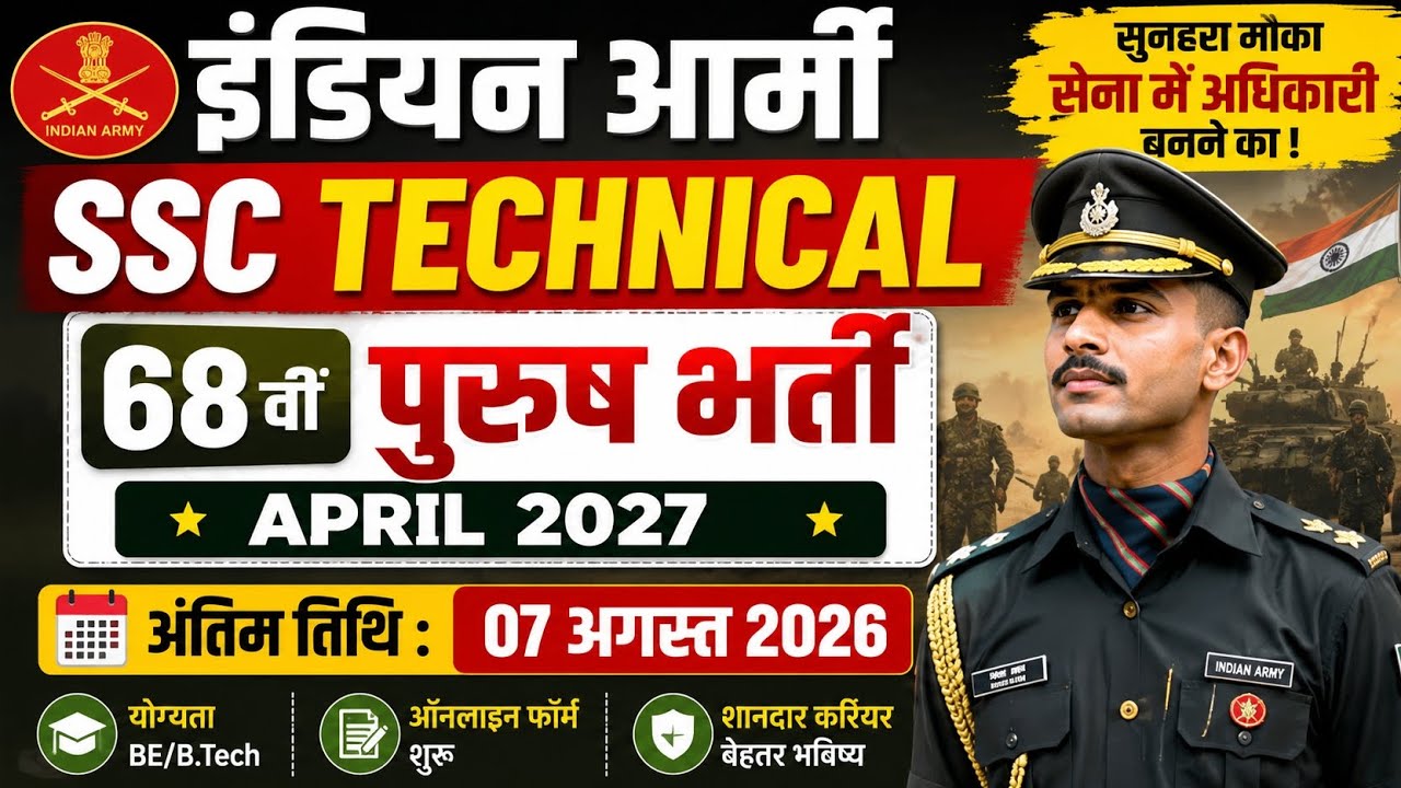 Indian Army SSC Technical 68th Men 2026 Notification Out 🔥 350 Posts | Apply Online | Full Details