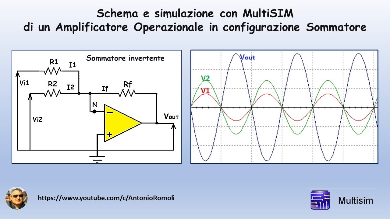 Amplificatore sommatore invertente   Schema e simulazione con MultiSIM