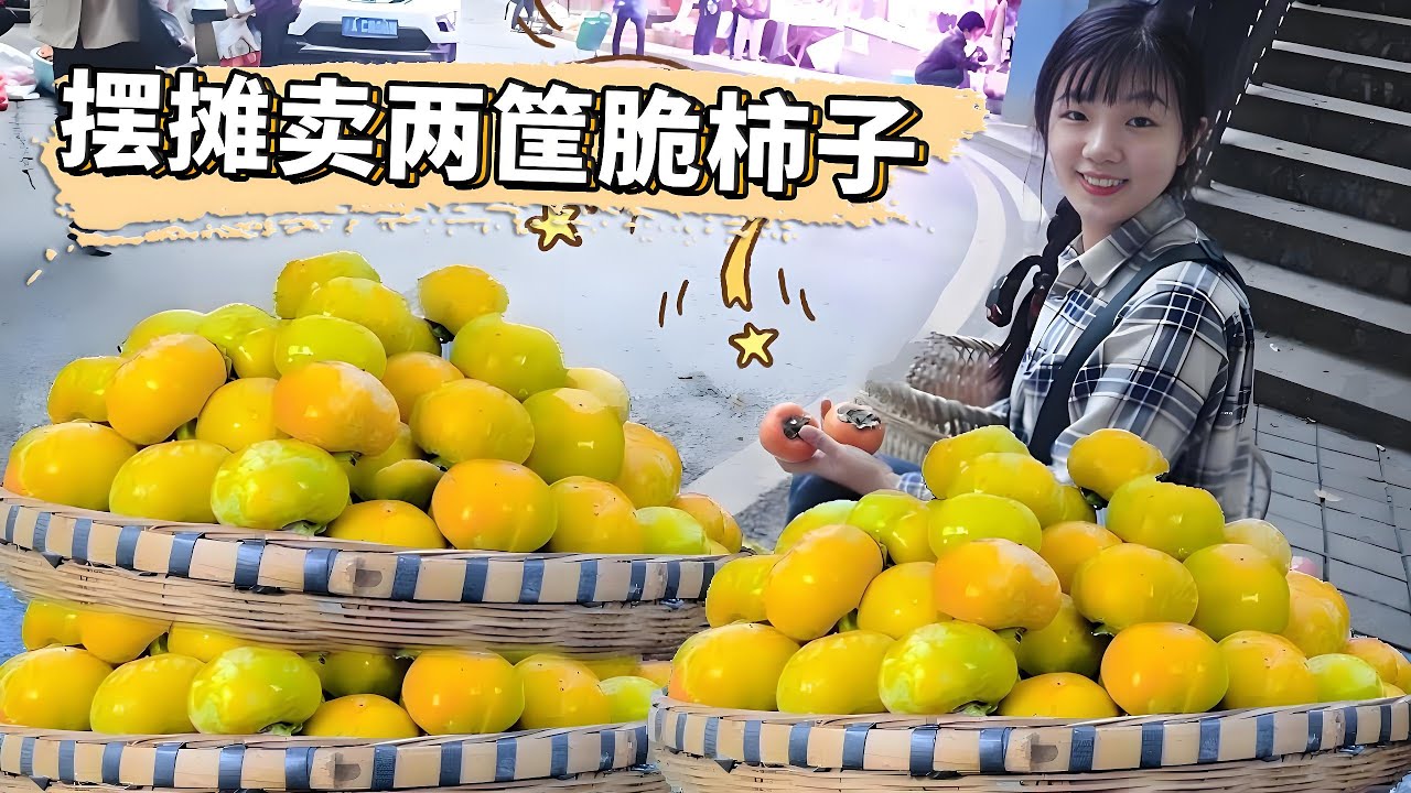 背兩筐脆柿子去城裡賣，價格比村里貴1倍，賣完猜猜賺了多少錢！【燕麦行游】