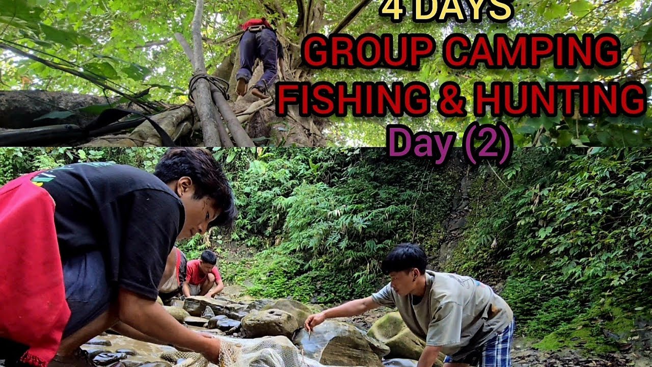 4Days Overnight Group Camping In Deep Forest|| AMAZING Catching Fish & Hunting (day2)  @youngls