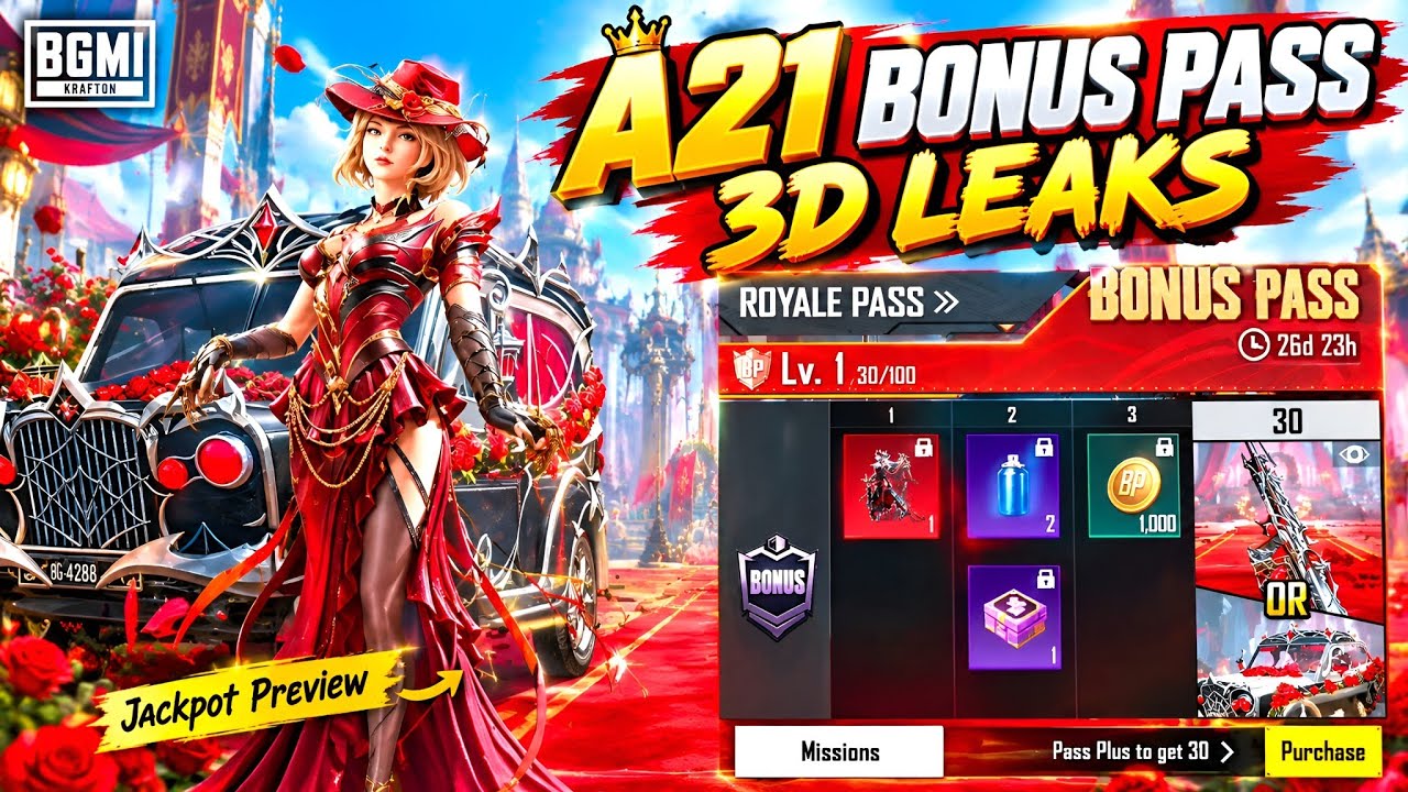 🔴 A21 BONUS PASS 3D LEAKS | BGMI/PUBG BONUS PASS REWARDS | BONUS PASS A21 | FREE AMR GUN SKINS BGMI