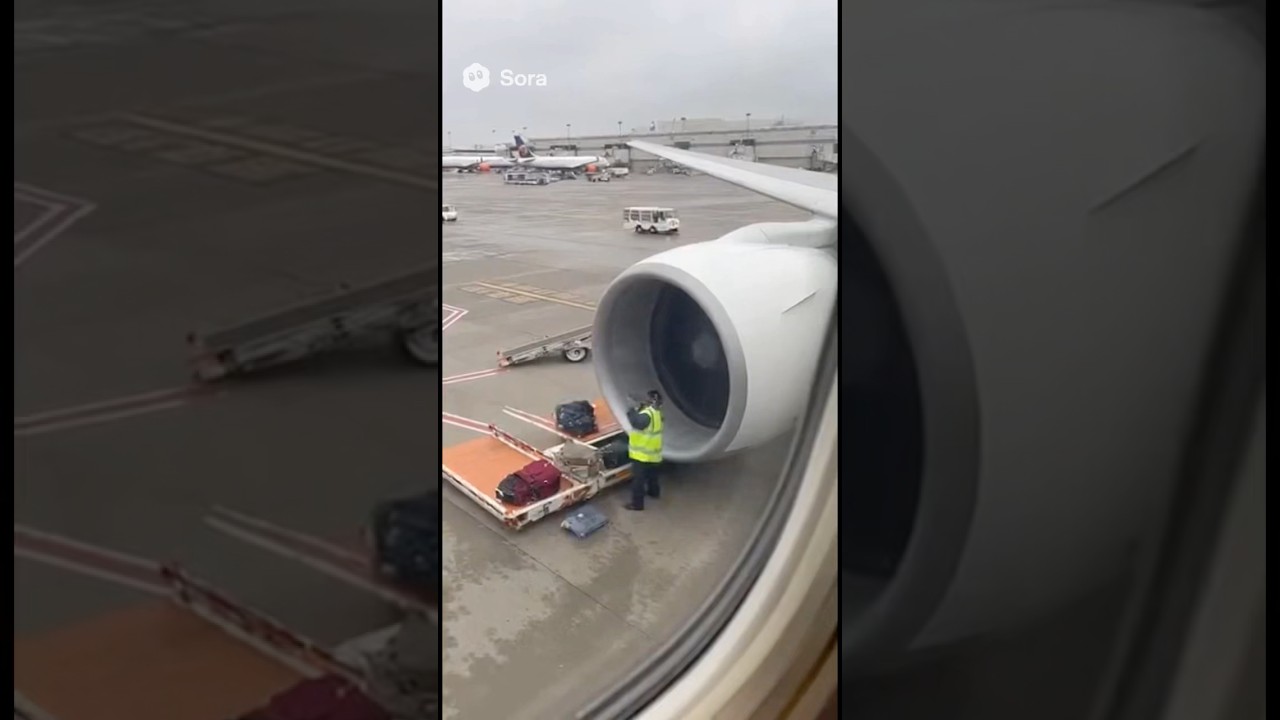 Luggage is sucked white engine is being turned off, and it hits airport employee 😵&zwj;💫😳 #shorts