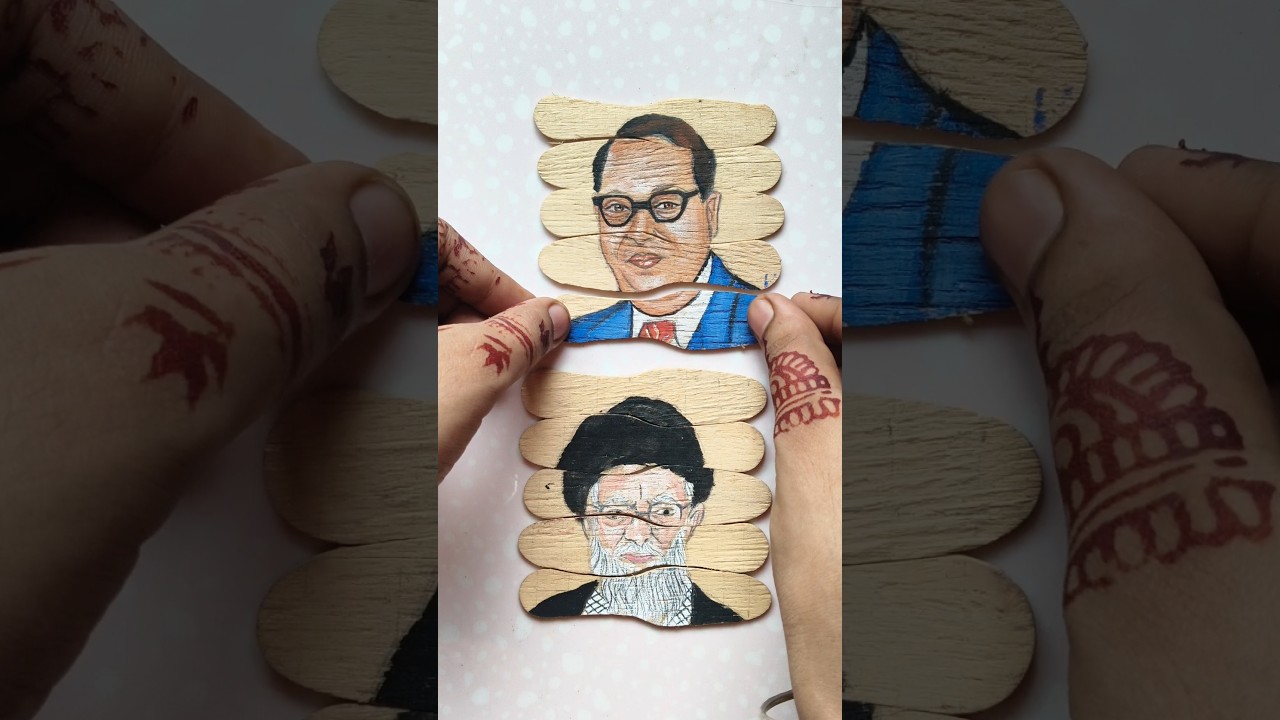 Ambedkar and Ayatollah ali khamenei 😭painting on stick 😱#art #shorts #ambedkar #ayatollah #khamenei