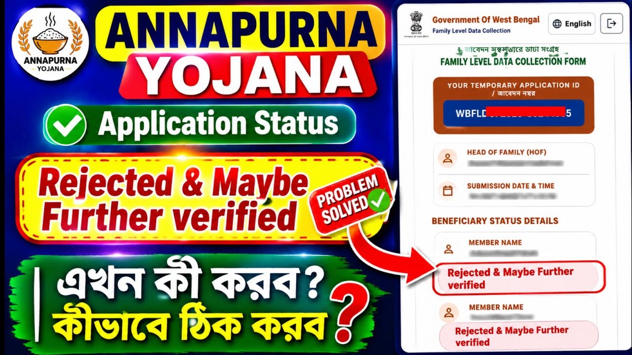 Annapurna Yojana Application Status: 'Rejected and may be further verified' Problem