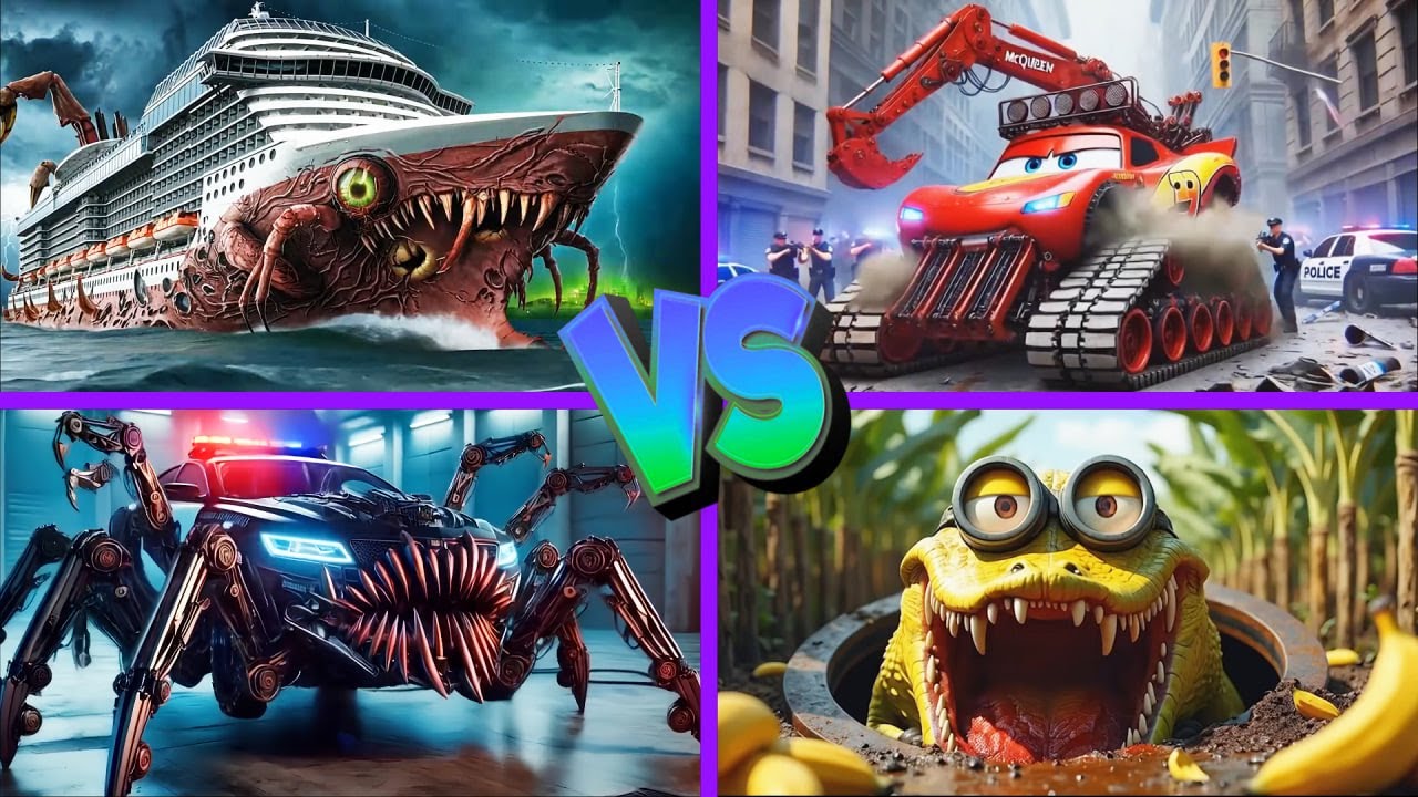 Миньон Крокодил🆚Экскаватор Маккуин🆚Заражённое Море🆚Полицейская Машина Монстр - Tiles Hop EDM Rush 🎶