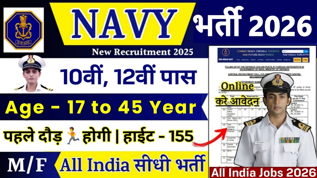 Indian Navy की नई भर्ती 2026 | Navy New Vacancy 2026 | 10th Pass Jobs | Indian Navy Recruitment 2026