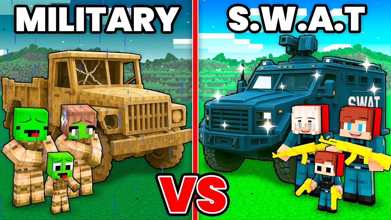 Poor MILITARY Mikey vs Rich JJ SWAT Family Battle in Minecraft (Maizen)
