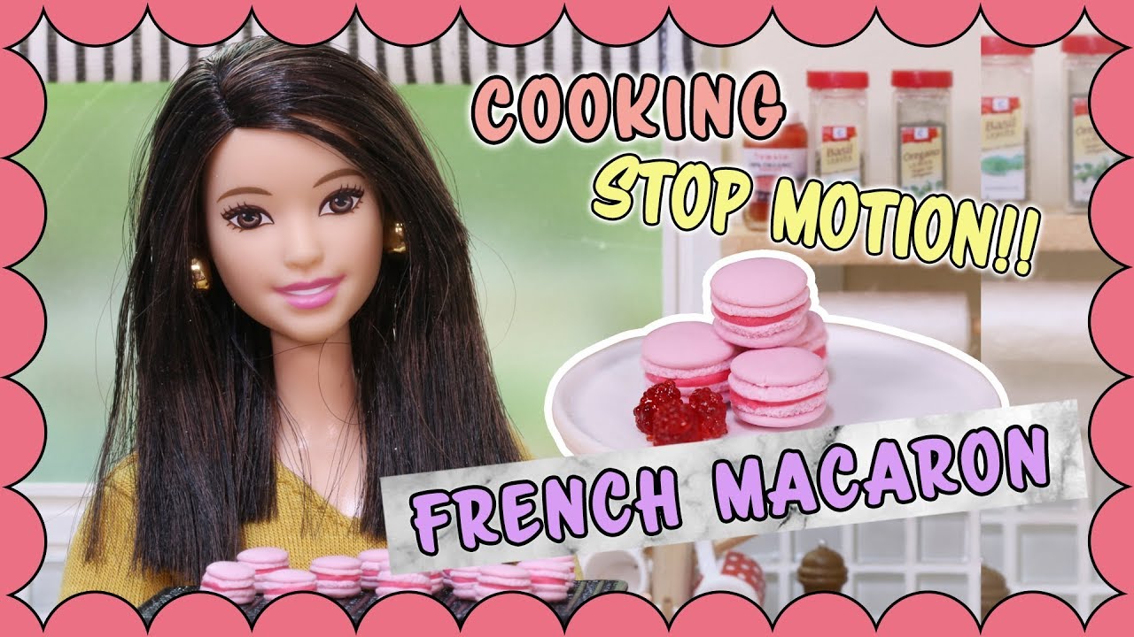 [Stop motion] Barbie doll Cooking - French Raspberry Macarons