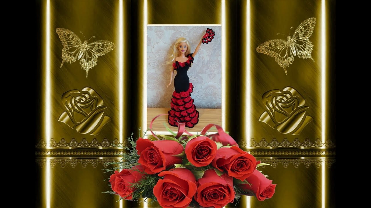 Платье фламенко для Барби (вязание крючком). 1 часть / Crochet flamenco dress for Barbie. Part 1