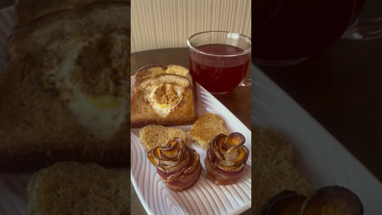 Valentine’s Breakfast-Bacon Roses, Toad in Hole Toast & Strawberry Dipped Chocolate Tea