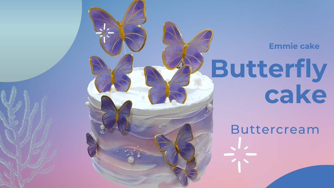 Purple Pink Butterfly Cake design, wave texture on sides || Emmie Cake