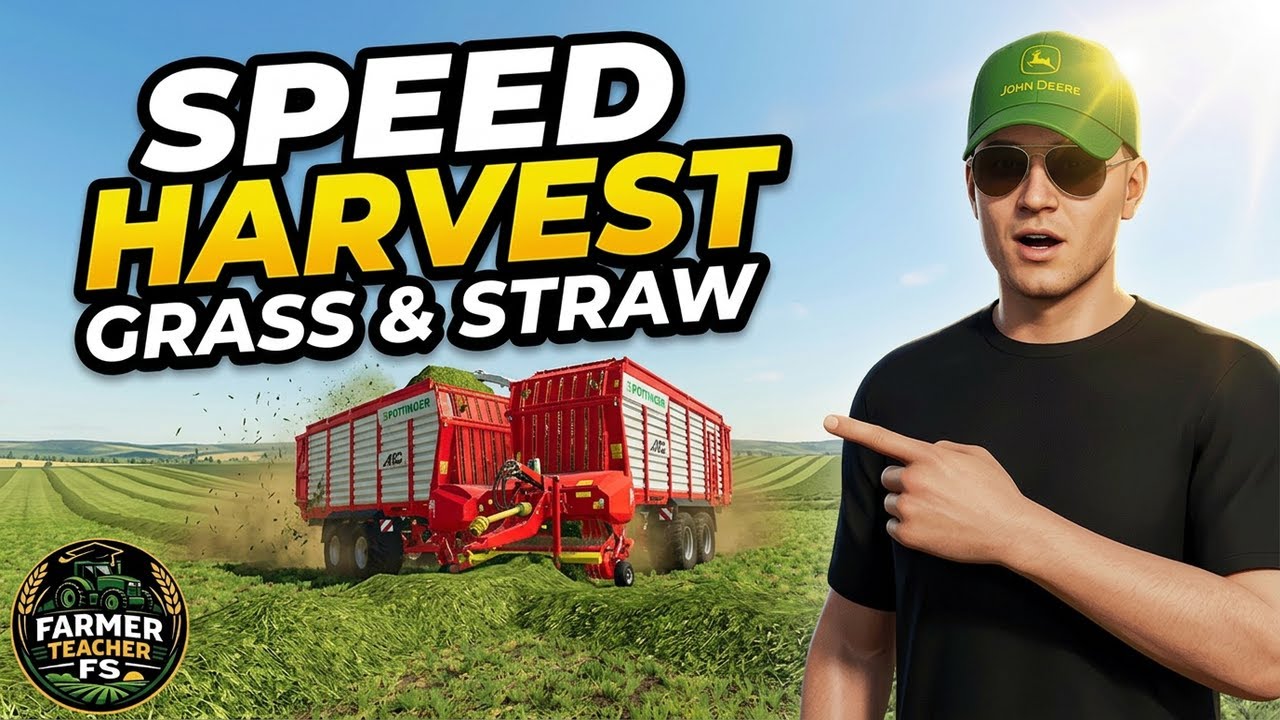 Самый быстрый способ собрать траву и солому | Farming Simulator 25