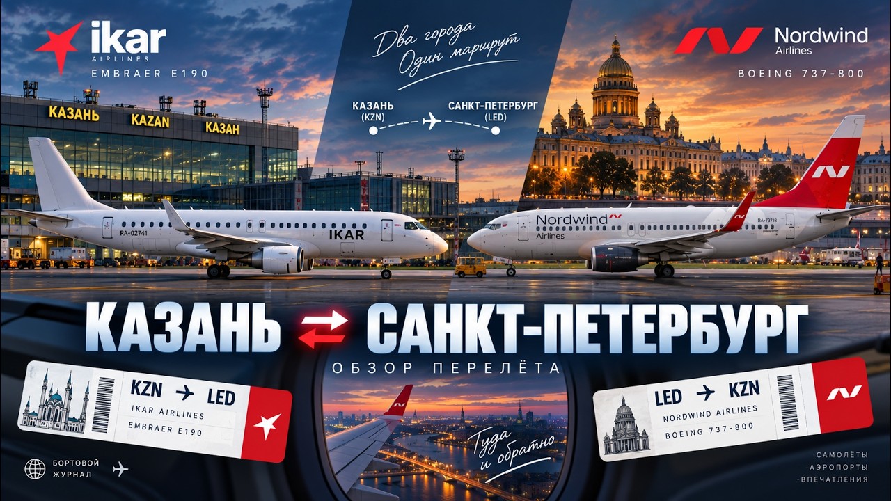 Embraer 190 x Boeing 737-800 | Kazan - St. Petersburg - Kazan | IKAR x NORDWIND