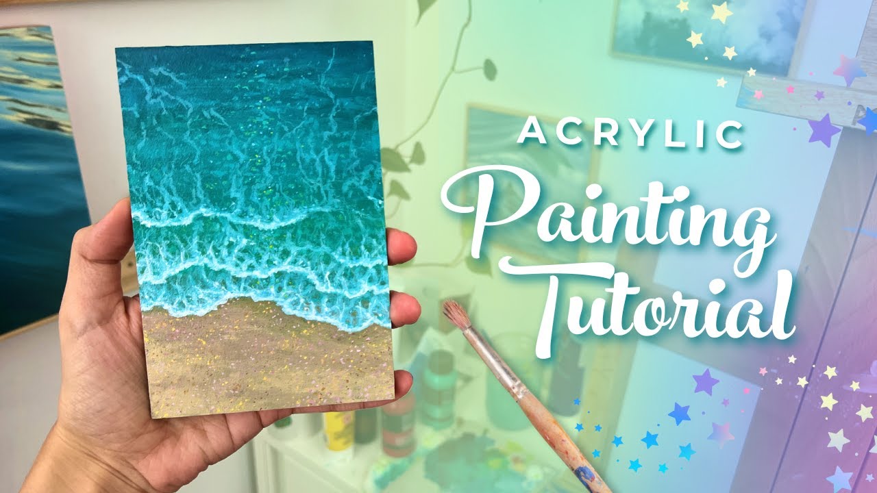 How to Paint a Beach in Acrylics for Beginners | Ocean Aerial View
