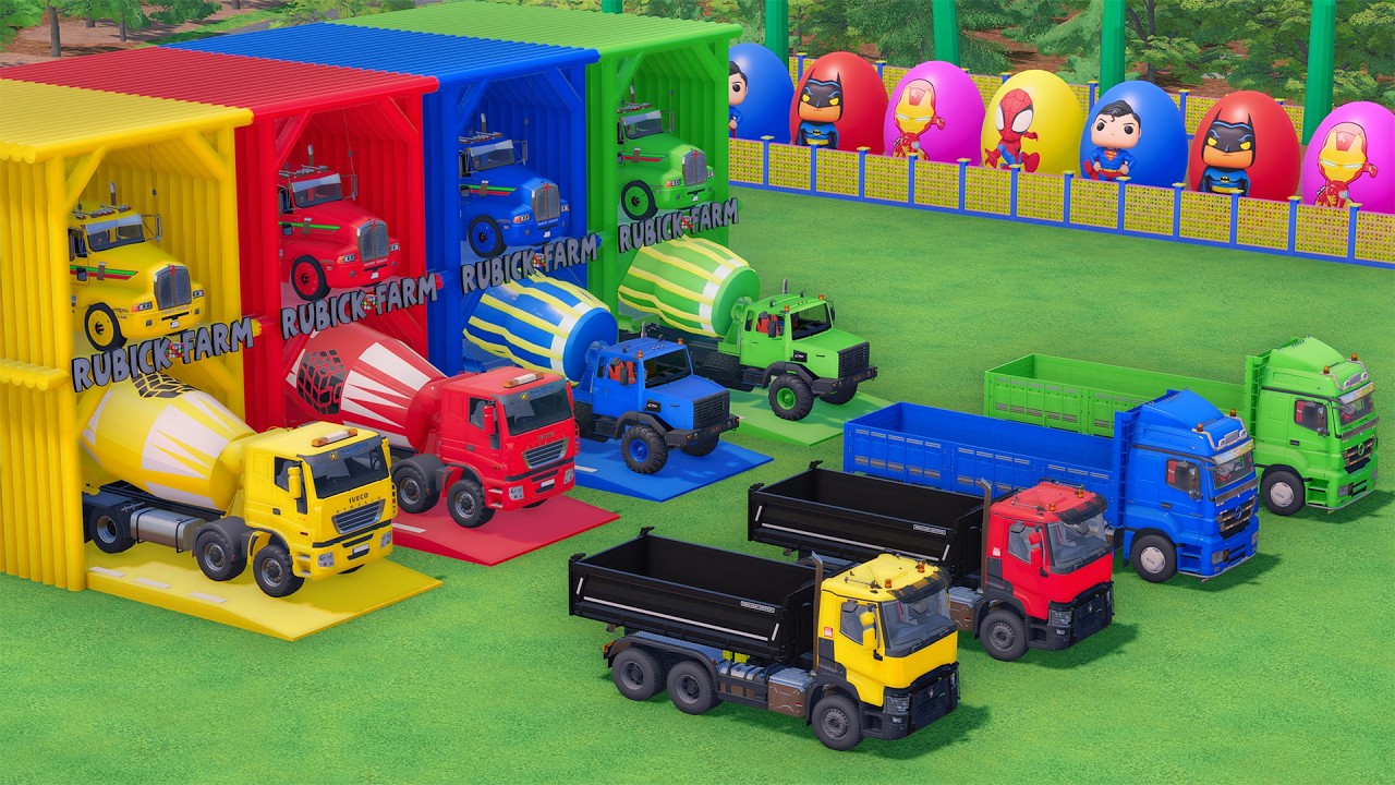 Garage with Colors - ALL MIXER TRUCK WITH DOUBLE FLATBED TRAILER TRUCK, IVECO, RENAULT, MERCEDES
